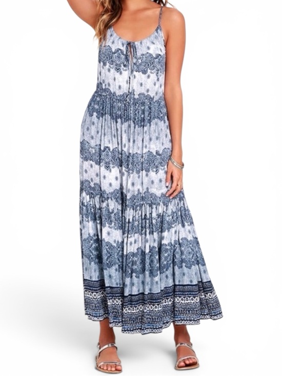 Somedays Lovin Dresses & Skirts - NEW Revolve Somedays Lovin Open Eyes Tiered Maxi Dress Blue White Large NWOT
